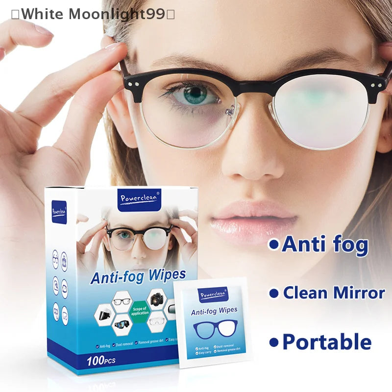 100Pcs/Box Glasses Cleaner Wet Wipe Disposable Anti Fog Misting Dust Remover Cleaning Lens Wipes Sunglasses Phone Screen