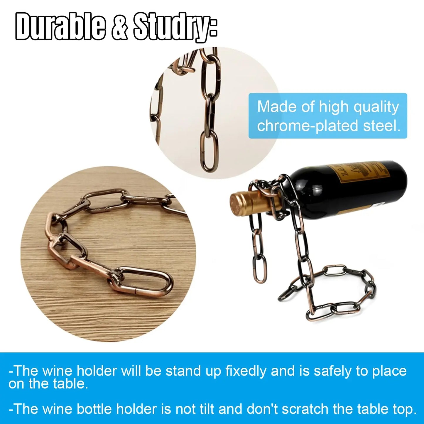 Floating Wine Bottle Holder - Magic Steel Chain Wine Rack for Suspended Display - Holds Any Long-Neck Wine Bottles