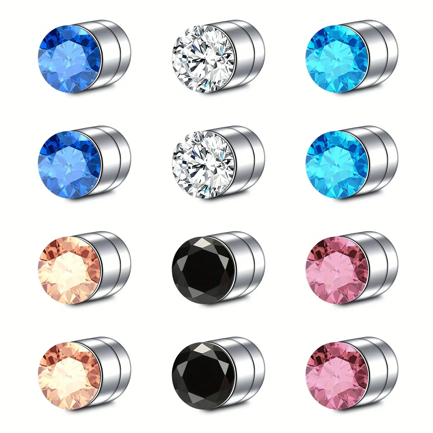 2-12Pcs Simple Stainless Steel Magnetic Nose Stud Earrings, 3mm Non-Pierced Body Jewelry For Male and female