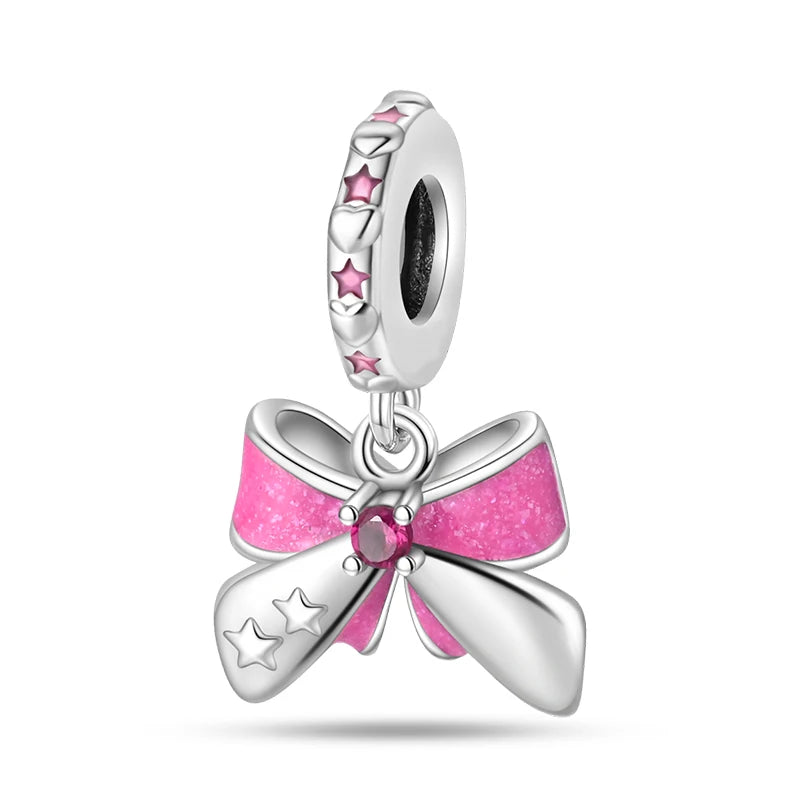 925 Sterling Silver Princess Powder Series Exquisite Daily Bow Sweet Charms Beads Fit Pan Original Bracelets DIY Jewelry