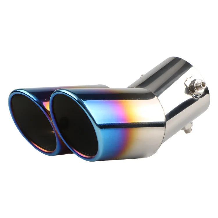 Car Universal One To Two Grilled Blue Tail Throat Double Pipe Tail Pipe Stainless Steel Exhaust Pipe Modification Supplies