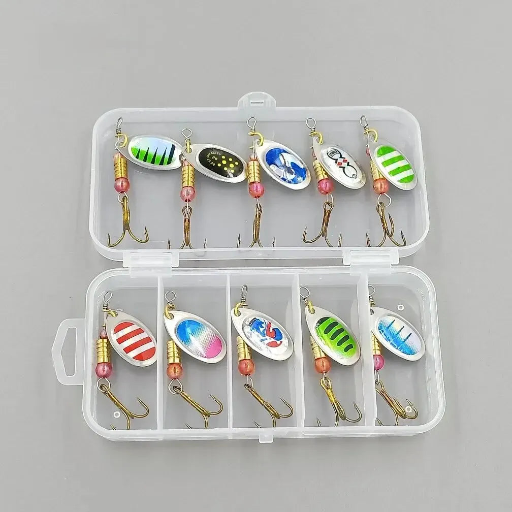 10pcs Feather Composite Spinning Metal Glitter Lure Bait Set Hand Shake Slice Simulated Fake Bait Outdoor Fishing Gear