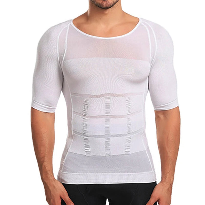 Men Body Shapers Fitness Elastic Abdomen Tight Fitting Short Sleeve Shirt Tank Tops Shape Underwear Slimming Boobs Shaping