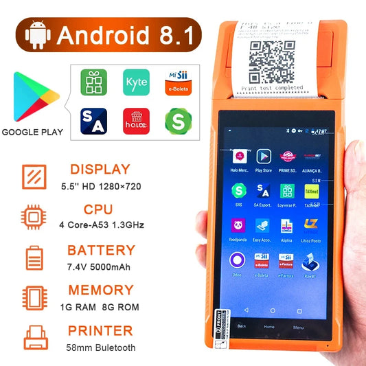 Handheld PDA Q3Pro/Q2Pro/Q1 4G Android 8.1 POS Machines Portable Electronic Ticket Printer 5.5 HD Support WiFi Scan POS System