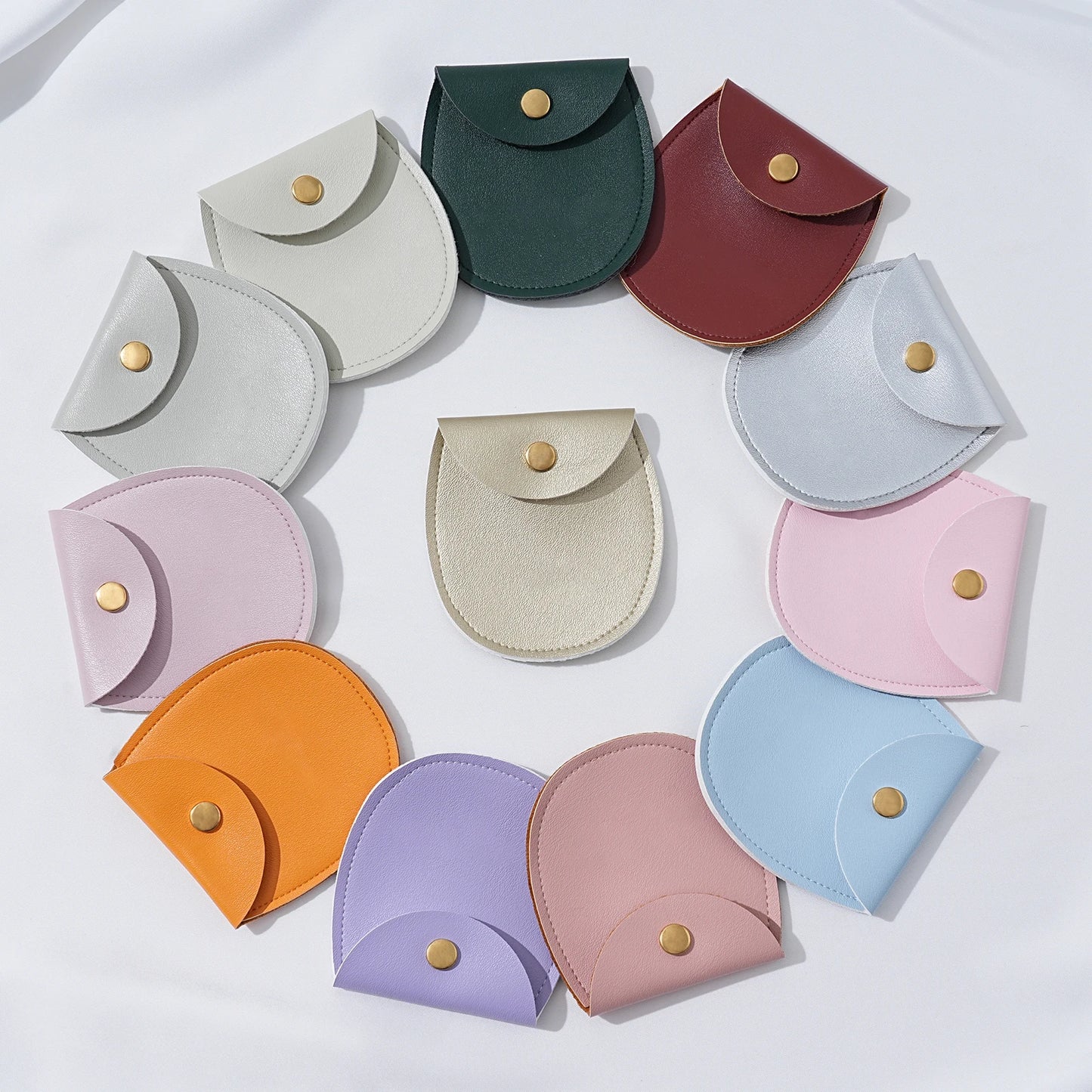 50Pcs Bulk Purple PU Leather Gold Button Snap Pouch Wedding Earring Ring Storage Party Gift Display Travel Packaging Bags