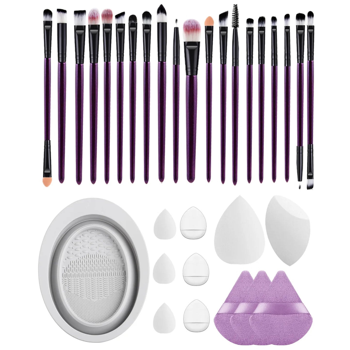32pcs Makeup Beauty Tool Set &1pc Oval Washing Bowl & 5pcs  Beauty Egg & 3pcs Scalloped Powder Puff 3pcs Thumb Air Cushion