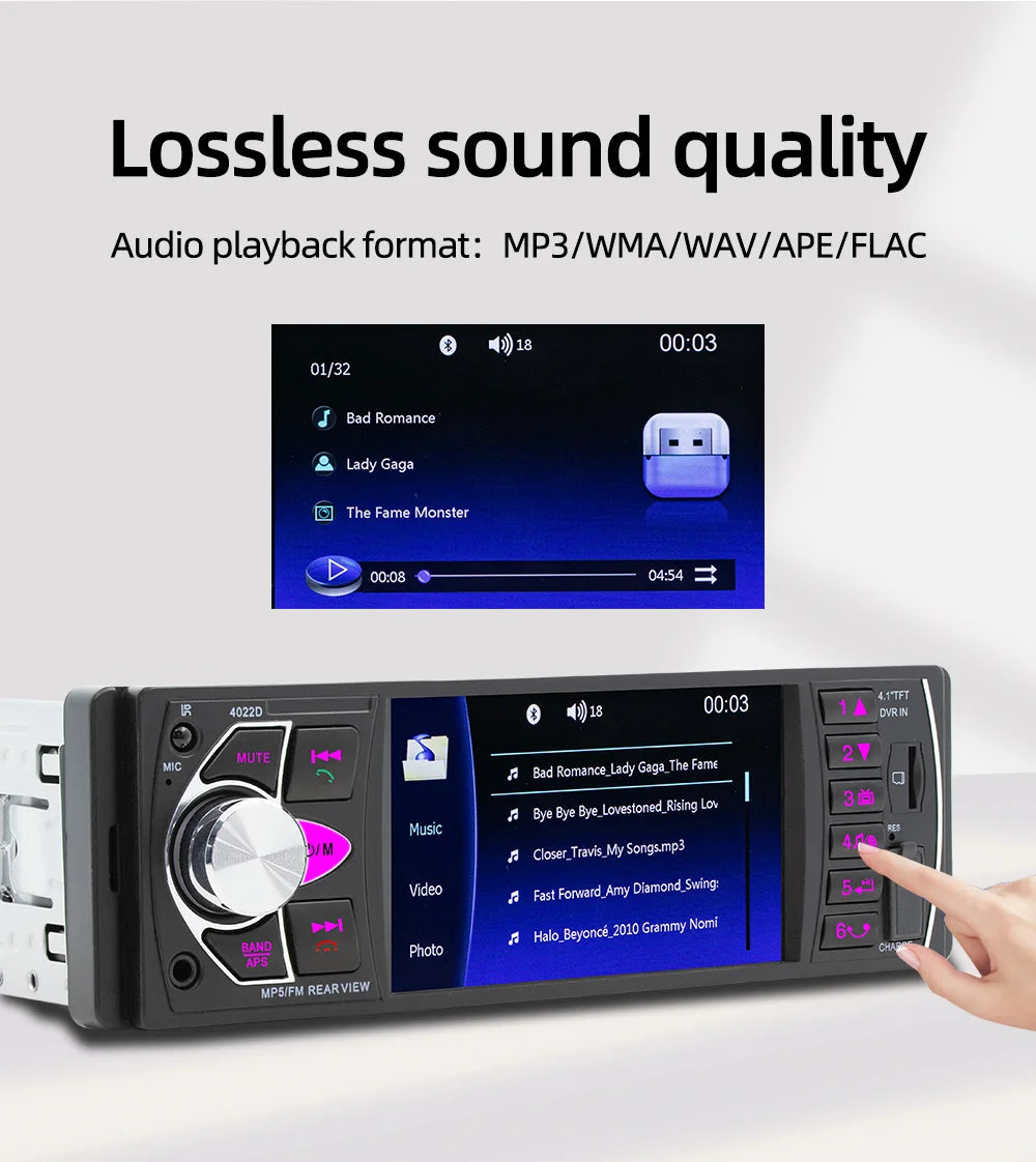 BQCC1 Din 4Inch Car Radio HD Screen Bluetooth Music Handsfree MP5 Player TF USB Charging Remote Audio System ISO Head Unit 4022D
