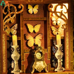 ATUBAN DIY Book Nook Kit, 3D Wooden Puzzle Miniature Dollhouse, Booknook Kit Bookend Bookshelf Insert Decor with LED Light