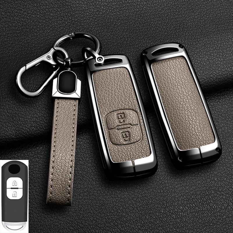 Suitable for Mazda Axela Atenza 3 2 6 CX3 CX5 CX30 CX8 CX9 MX5 SKYACTIV Zinc Alloy Car Key Cover Leather Car Key Bag Holder