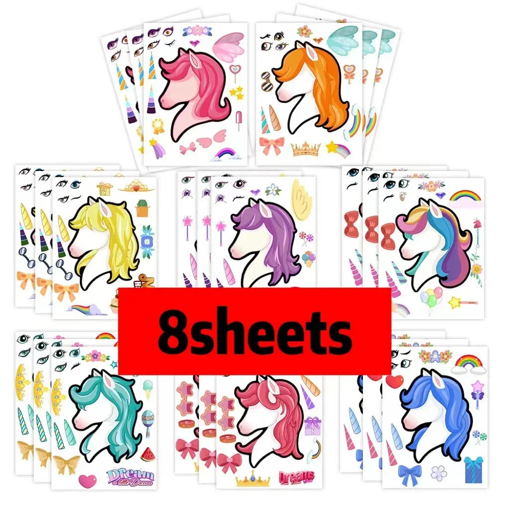8/16Sheets Disney Micke Puzzle Stickers  Children DIY Make-a-Face Funny Assemble Jigsaw Cartoon Sticker Kids Educational Toys