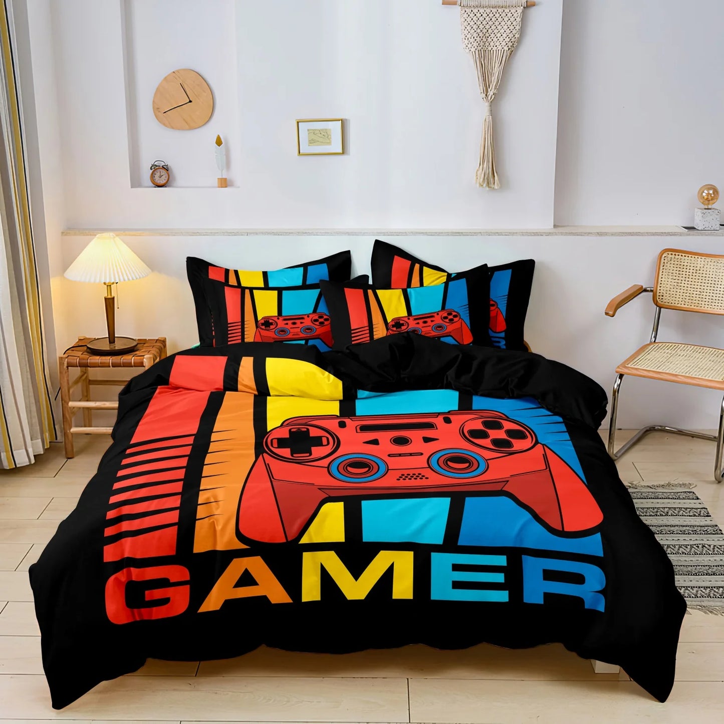 3Pcs Gaming Equipment Pattern - Modern Video Game Controller Mouse Keyboard Headphone Gamepad Print Duvet Cover Bedding Set