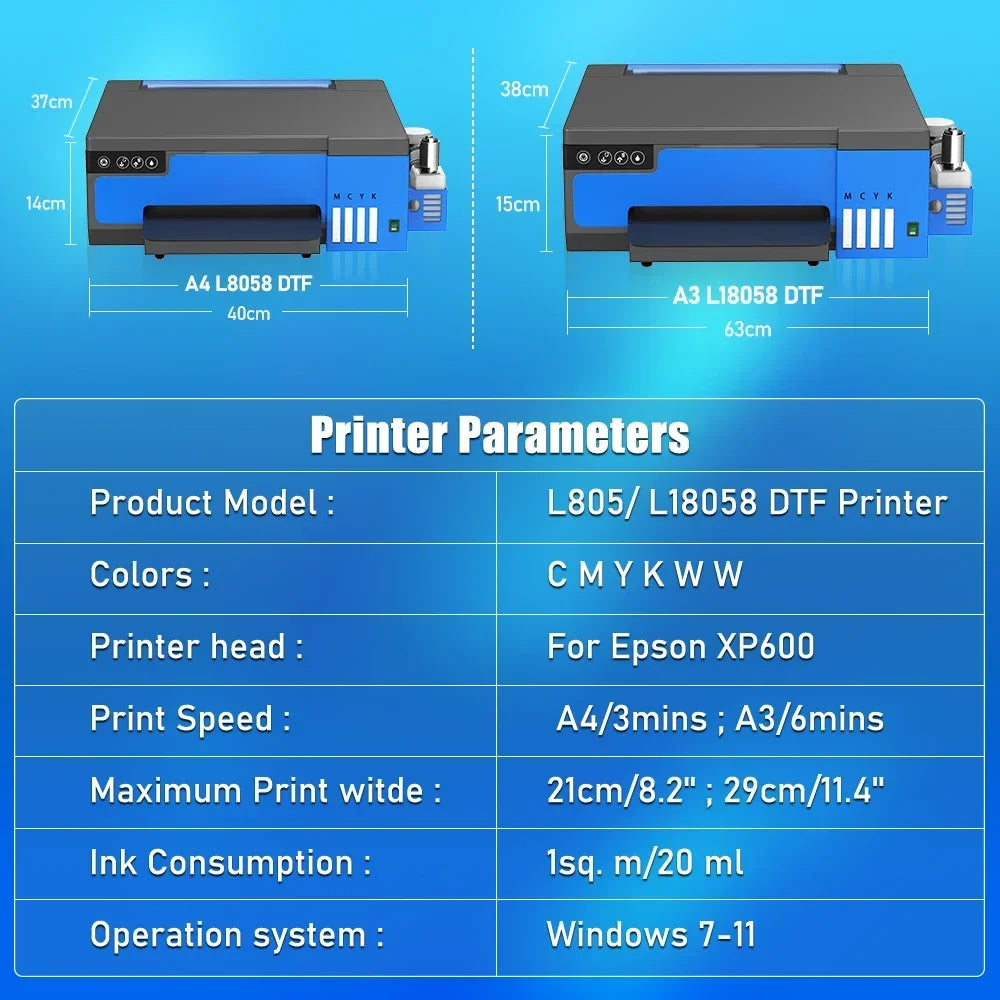 Colorsun XP600 DTF Printer For Epson L18058/L8058 impresora a3/a4 dtf T-Shirt printing machine For T-Shirt Shoes Hoodie Bags
