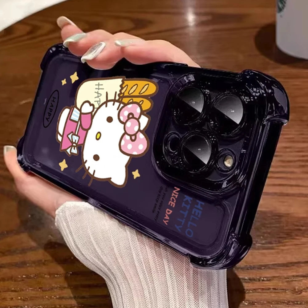 Clear Armor Hello Kitty Phone Case For iPhone 16 15 14 13 12 11 16 Pro Max Luxury Shockproof Bumper Protection Plated Back Cover
