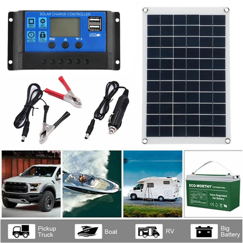 100W Solar Panel 18V Waterproof Solar Plate Portable DC Dual USB Solar Battery Charger Outdoor Camping Solar Cells Charging