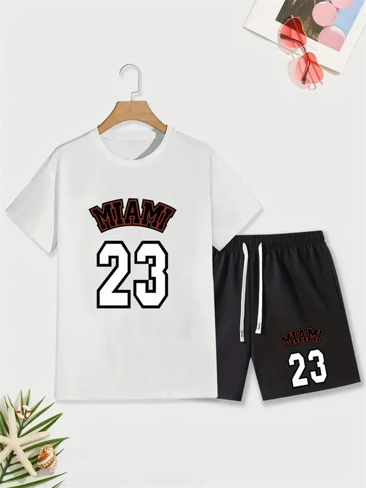 Summer Breathable Sportswear Men's Short-Sleeved Shorts Loose Quick-Drying T-Shirt Basketball Four Pants Casual Running Suit