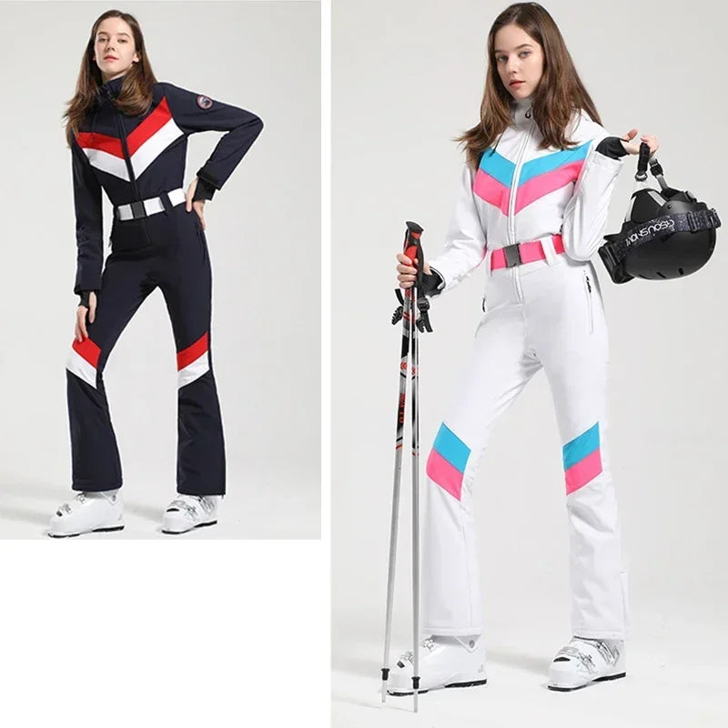 2025 Winter Overalls Women Slim Fitting Ski Suit Outdoor One-Piece Jumpsuits Wind Proof Waterproof Skiing Set Snowfield Clothing