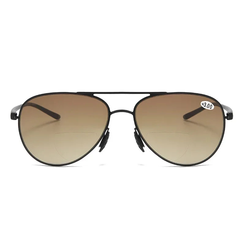 Bifocal Reading Glasses Men Fashion Double Bridge Sunglasses Male Look Far and Near Anti Glare Hyperopia Eyeglasses +100 To +350