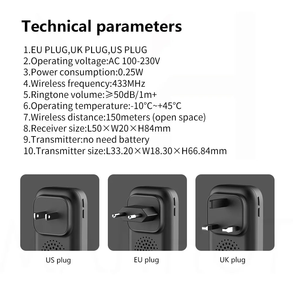 New Wireless Doorbell Waterproof Plug Button No Battery Required Ring Bell Chimes Sets Home Smart Door bell 38 ringtones