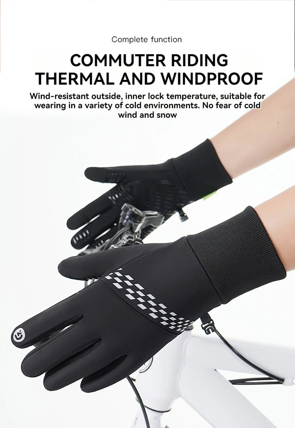NOFOXO 1Pair Winter Thermal Bike Gloves Touch Screen Water Resistant Windproof Cycling Driving Hiking Skiing Running Men Women