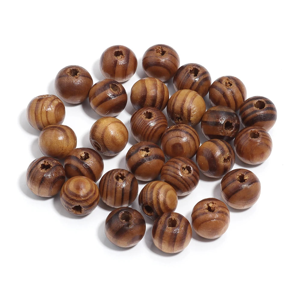 20-300pcs/Lot Natural Pine Wood Beads Round Stripe Spacer Ball Bead for DIY Bracelet Necklace Jewelry Making Accessories
