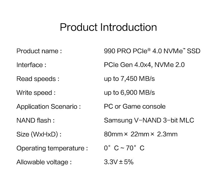 Samsung 990 Pro 1TB 2TB 4TB SSD PCIe Gen 4.0x4 Solid State Drive NVMe 2.0 M.2 2280 Internal SSD for Desktop Laptop
