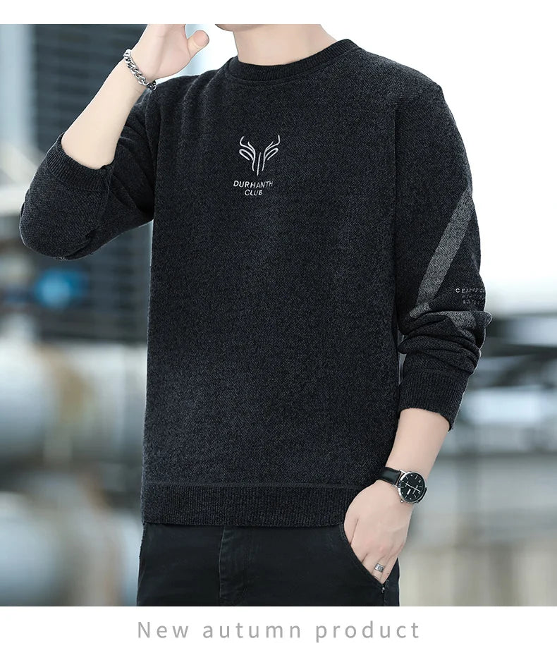 Mens Thickened Sweater Stripe Velvet Pullover Men's Winter Clothes Elegant Luxury Brand Fashion Knitted Sweaters