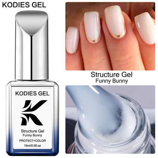 KODIES GEL Structure Gel Funny Bunny Rubber Base Gel Nail Polish 15ML Semi Permanent UV Soak Off Milky White Gellak for Manicure