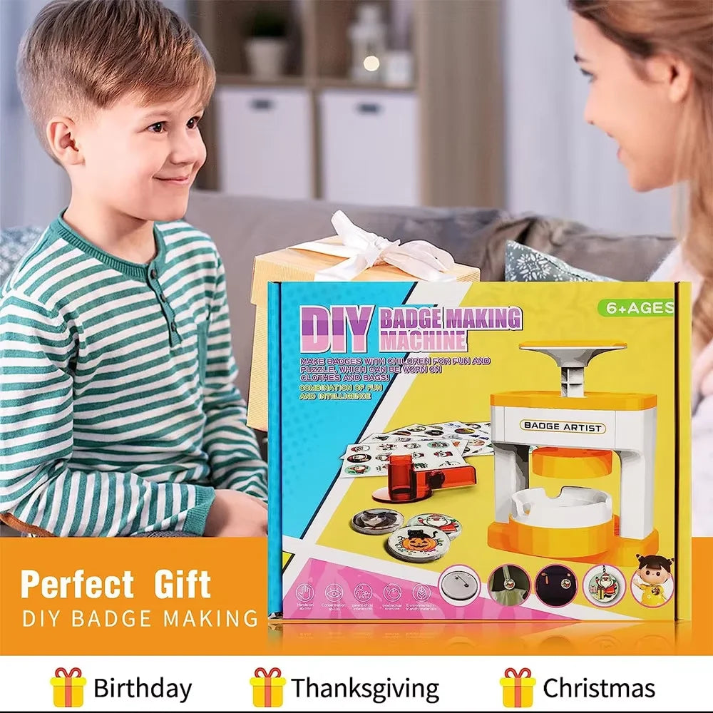 Kid Gift Badge Button Maker Machine Set, DIY Pin Button Press Badges Maker Machine with 48Pcs Button Parts+Picture+Circle Cutter