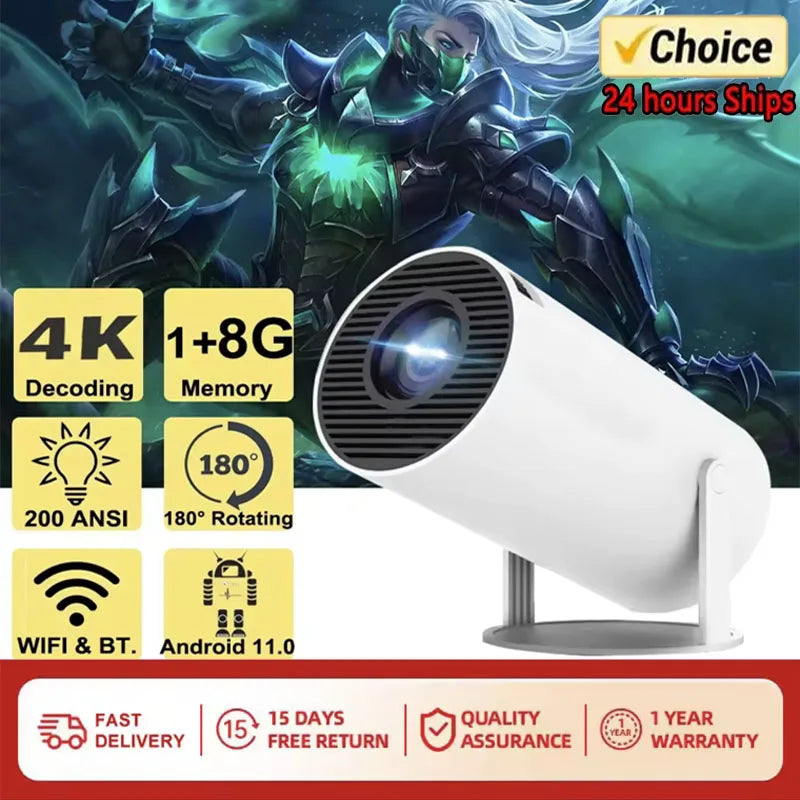 New 2024 4K Android 11 Dual Wifi6 200 ANSI Allwinner H713 BT5.0 1080P 1280*720P Home Cinema Outdoor portable Projetor