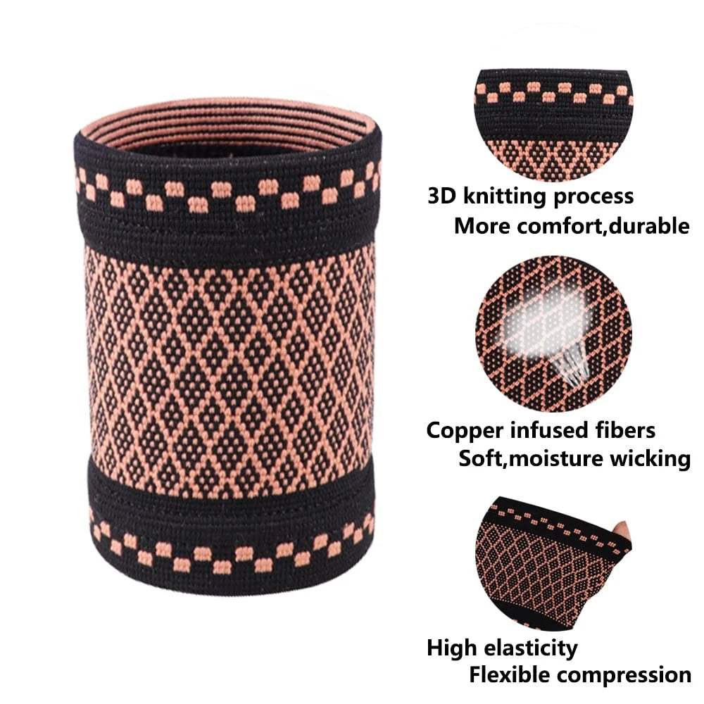 1Pair Copper Compression Wrist Sleeve Compression Wrist Supports for Men and Women Tennis, Sport, Fitness Workout, Carpal Tunnel