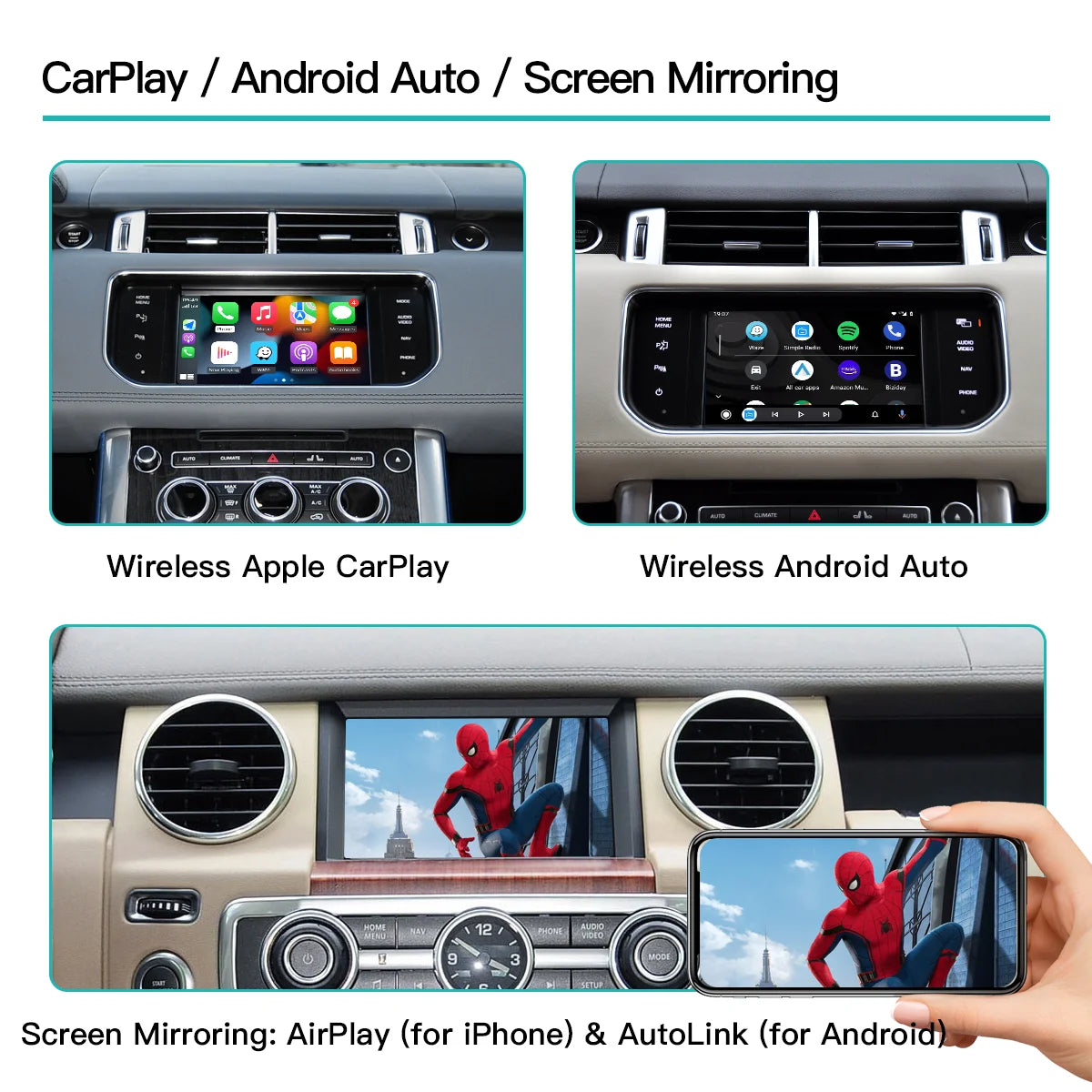 AUTOABC  Wireless Carplay Android Auto Fits For Land Rover Jaguar Bosch Discovery4 Evoque Freelander2 XE XF XJL Mirroring