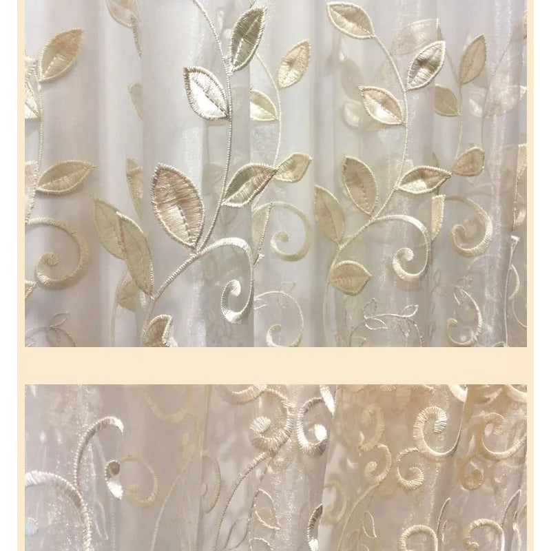 High Precision Embroidered Gauze Curtain with Embossed Leaves Curtains for Living Dining Room Bedroom