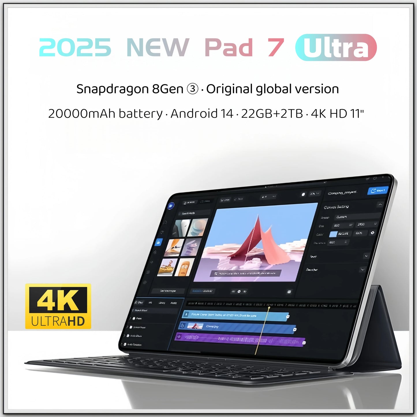 2025 New Original Global Edition Tablet PC Pad 7 Pro, with Snapdragon 8gen3, Android 14 HD 4K, 22GB + 2TB, Dual SIM 5G and WIFI