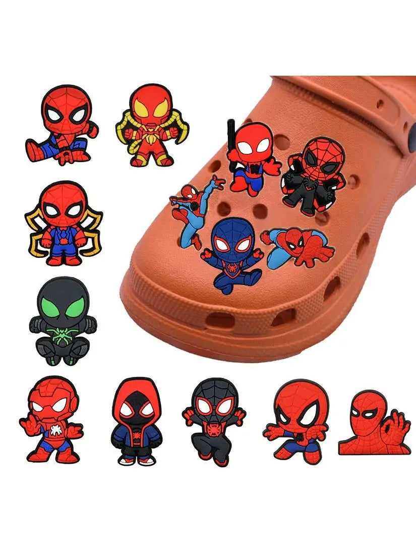 MINISO 16pcs OK Spiderman Shoe Charms for Clogs Bubble Slides Sandals PVC Shoe Decorations Accessories for Christmas Gift