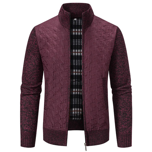 Mens Windproof Jacket Full Zip Fleeced Sweater Cardigan Contrast Stand Collar Sweaters Coat Autumn Winter Velvet Clothes