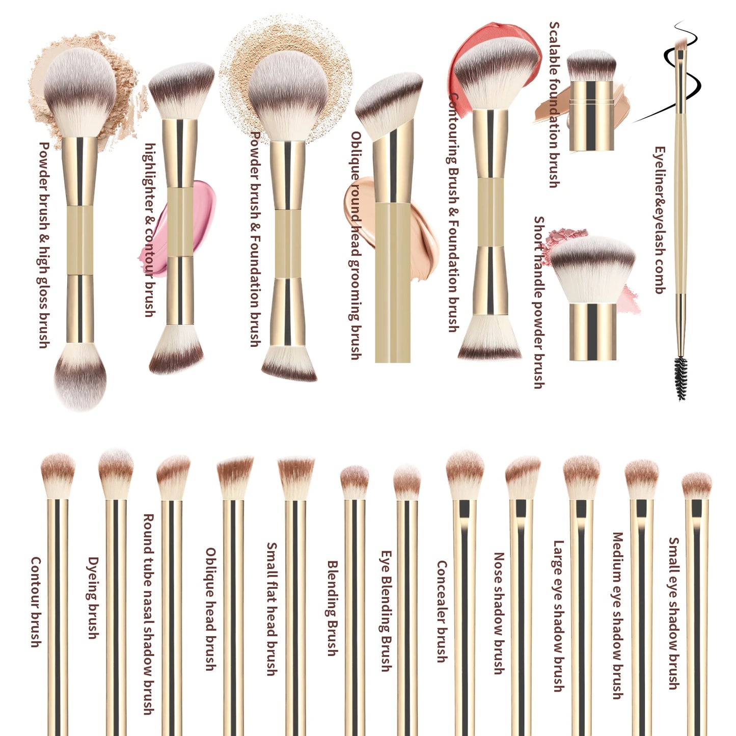 20pcs Makeup Brush Set Including Powder Brush Blush Brush Highlighter Brush Eyeshadow Brush Lash Brush Eyeliner Brush