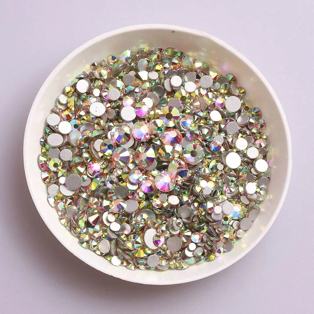 QIIY 1440Pcs Mix Size SS3-SS20 Clear Crystal FlatBack Rhinestones Non-Hotfix Glass Decorations DIY Glitter Stones 3D Nail Art