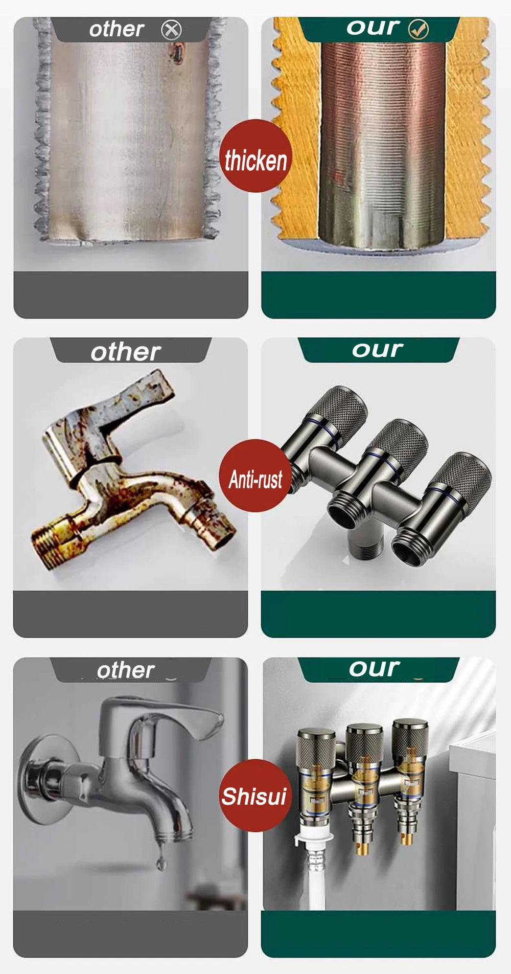 Universal 1/2 Thread One Into Three Out Faucet Kitchen Stainless Steel Inlet Valve Fitting Valve Toilet Bathroom Fittings