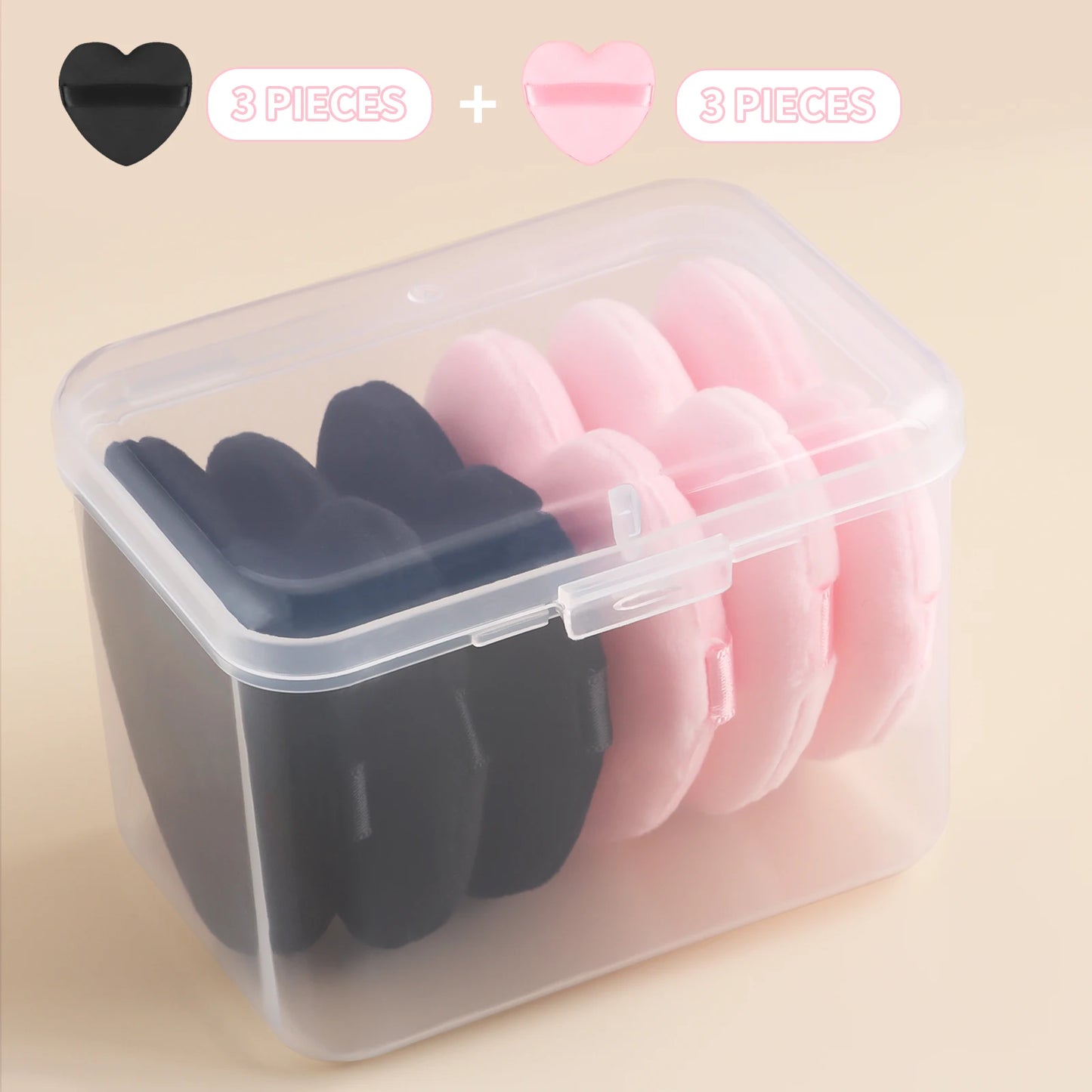 Powder puff, 6pcs/box heart shaped fluffy soft skin-friendly make-up tools can be reused