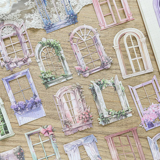 JIANQI 10 Sheets Window Flower Shadow Series Vintage Hollow Material Collage Sticker Creative DIY Journal Stationery