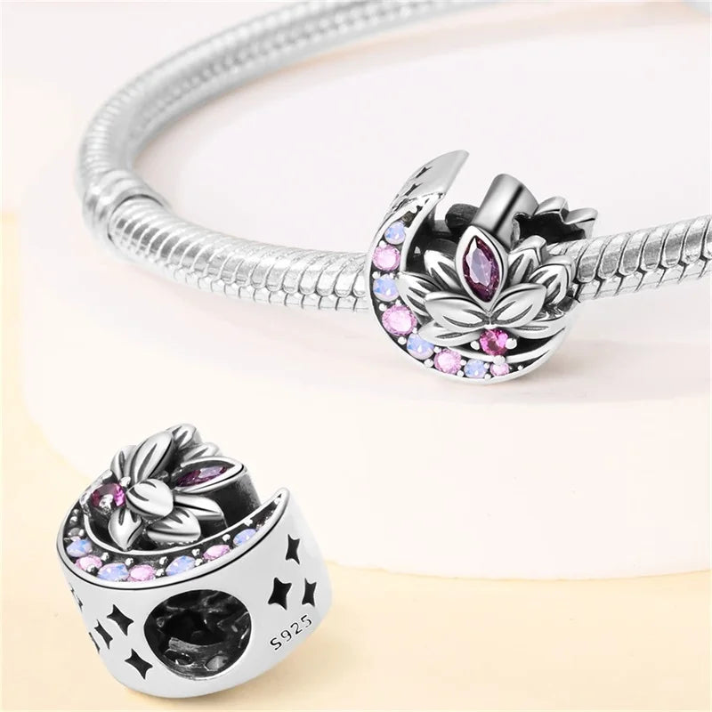 Hot Sale 925 Silver Classic Purple Retro Heart Shape Lotus Angel Pattern Charms Beads Fit 3mm Original Bracelet DIY Jewelry Gift