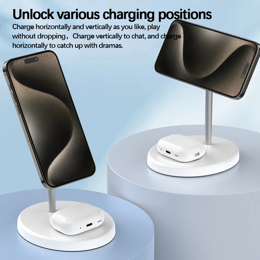 30W Magnetic Wireless Charger Stand 2 in 1 Fast Chargers For iPhone 15 14 13 12 Pro Max Airpods Macsafe Charging Dock Station