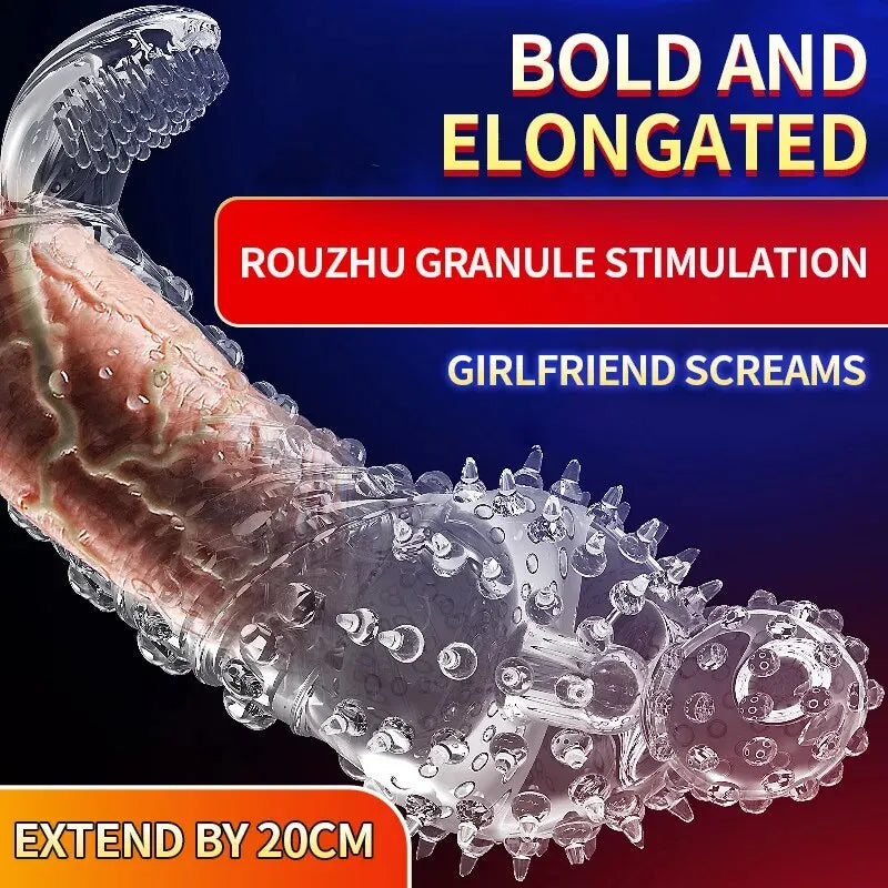 Male Crystal Wolf Teeth Condom Transparent Models Phallus Set Penis Ring Couples Adult Sex Supplies Erotic Toys