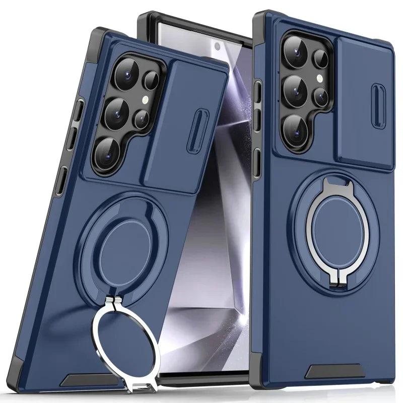 Case For Samsung Galaxy S25 Note 20 Ultra Plus A56 A36 A26 A05 A05S Slide Camera Protect Magnetic holder Armor Shockproof Cover