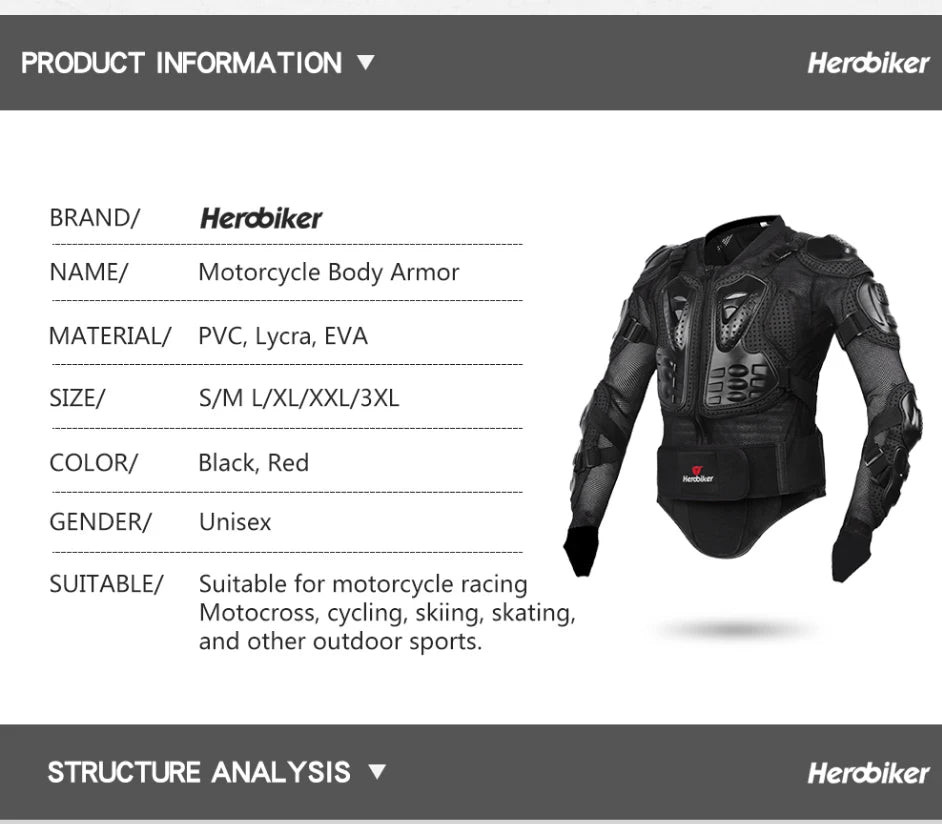 HEROBIKER Motocross Jacket Men Body Armor Motorcycle Armor Bicycle Racing Jacket Riding Motorbike Moto Protection S-5XL