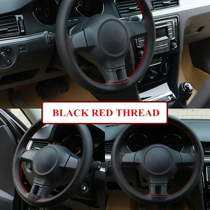 DIY 38cm Steering Wheel Covers soft Leather braid on the steering-wheel of Car With Needle and Thread Interior accessories