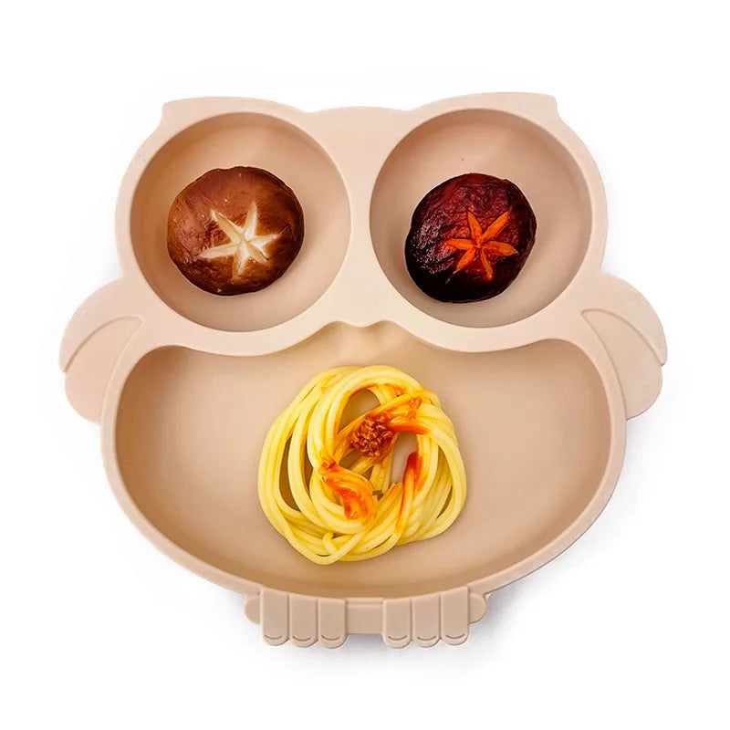 BPA Free Cute Owl Children Dishes Suction Plates Silicone Baby Dining Plate for Toddlers Baby Training Feeding Sucker Bowl