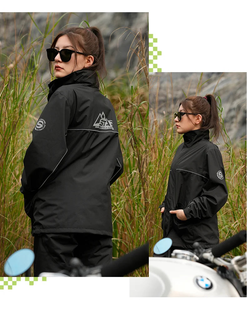 Star Field Knight Black Motorcycle Rider Raincoat Suit Men Women Riding Waterproof Clothes Raincoat Rainpants Split 2Pcs/set