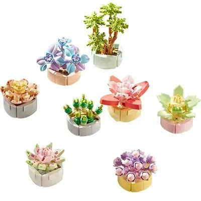 Succulent Flower Plant Potted Building Blocks Cute Flower Ornament Assembling Toys Assembling Toys Birthday Gift