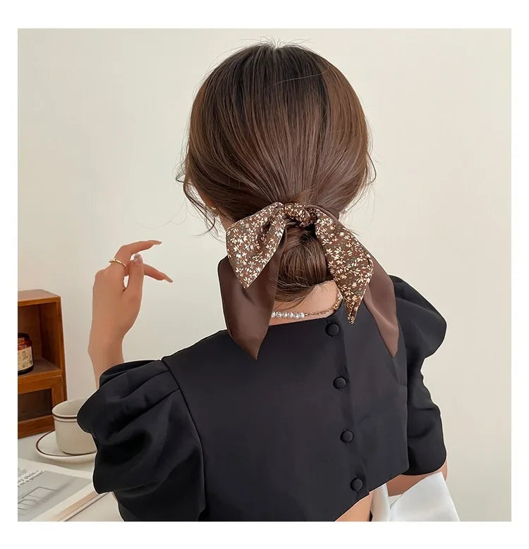 Ponytail Ribbon Bow New Women Scrunchies Knotted Bowknot Hair Ties Floral Print Sweet Elastic HairBand Hairs Accessories